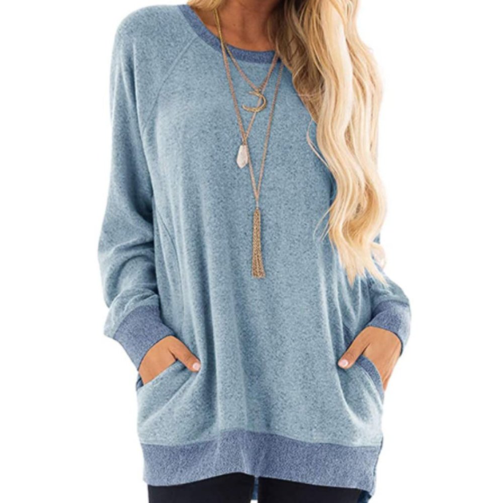 NWT Two Tone Blue Popcorn Oversized Tunic Sweater - Picture 1 of 3